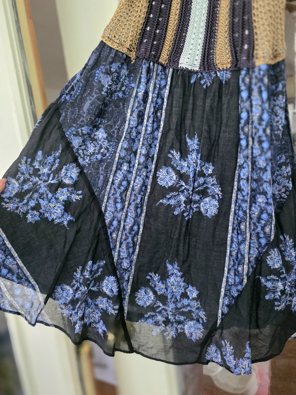 Free People FP Katies Blue Mixed-Media Crochet Mini Dress Boho Concert Sz Small - Picture 3 of 4